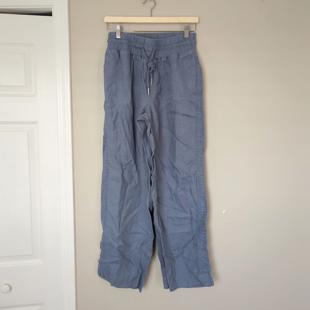 Quince European 100% Linen Wide Leg Drawstring Pants Moonstone Blue Small